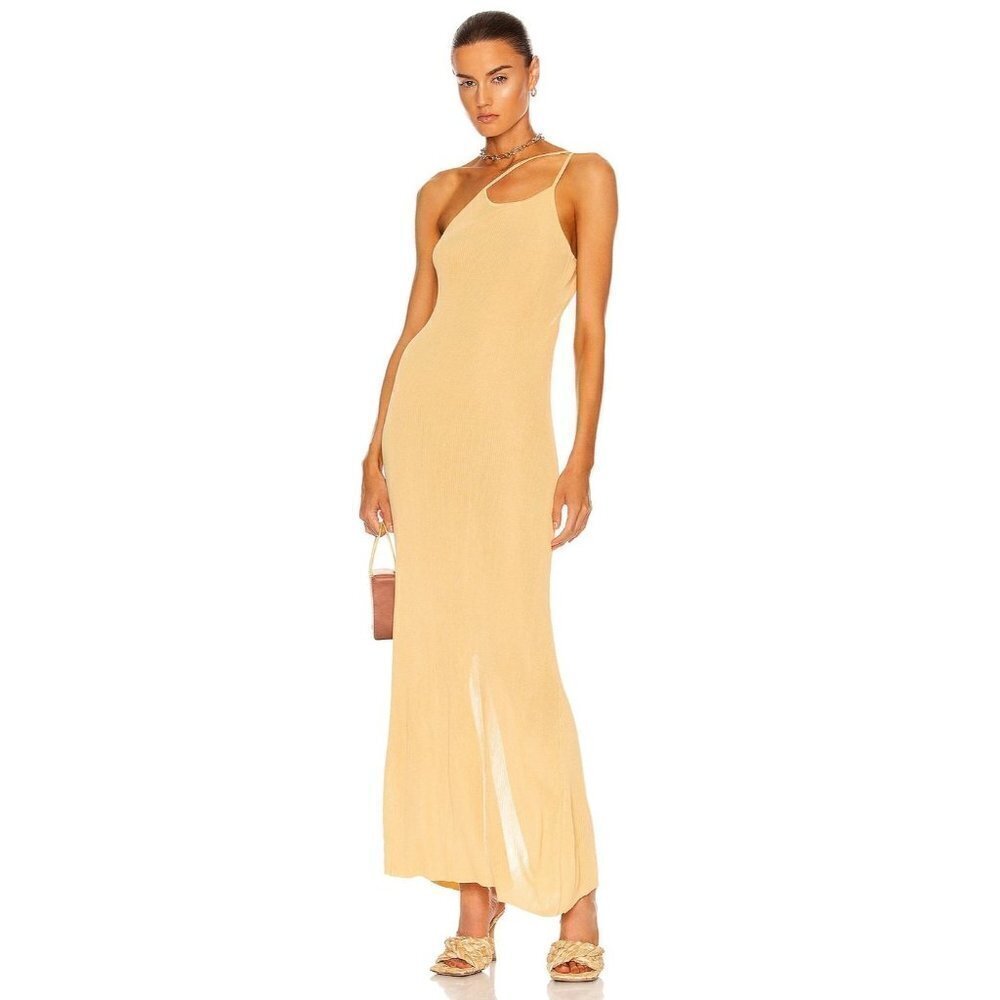 Auteur Joan Knit backless Maxi Dress in Mustard Tan New
